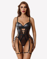 Leather Teddy Mesh Garter Belt Set